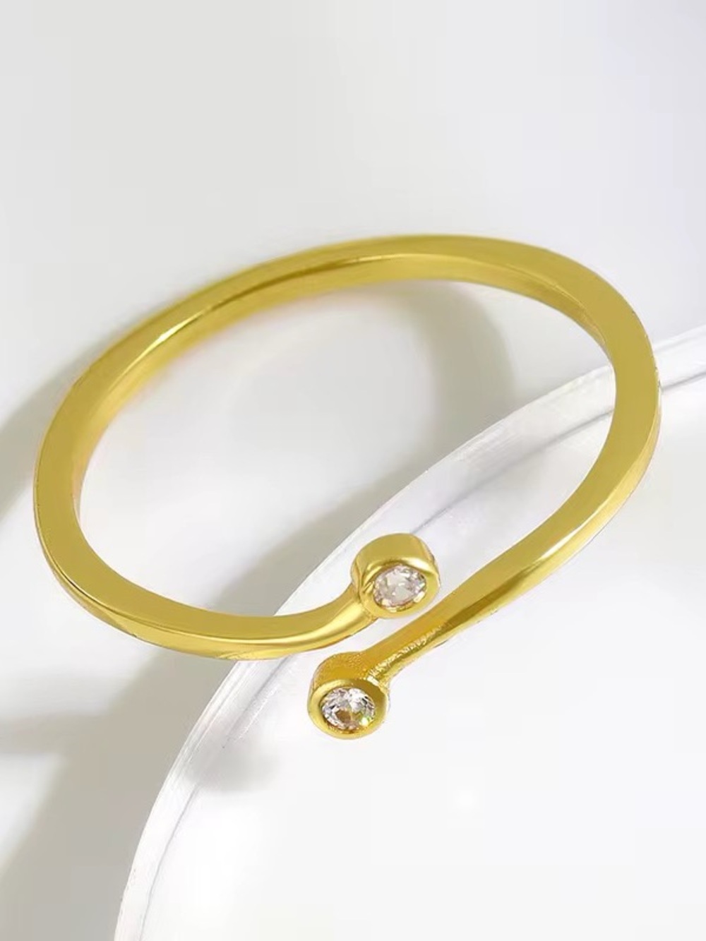 Delicate Open Wrap Cuff Ring | Two Bezel Set Round Stones